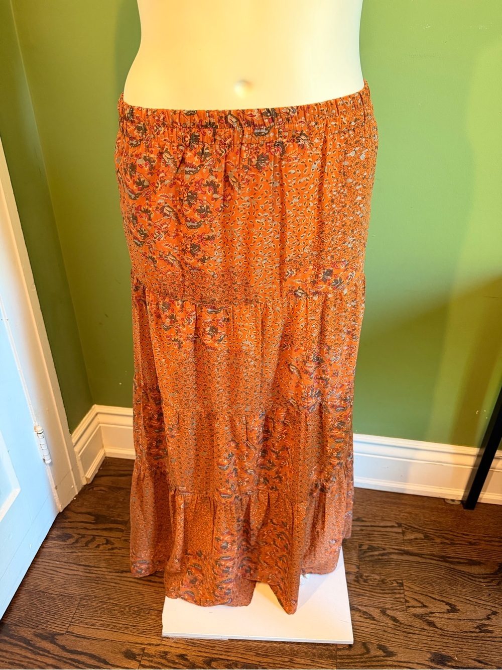Elan Rust Orange Floral Tiered Maxi Boho Skirt - Picture 14 of 16